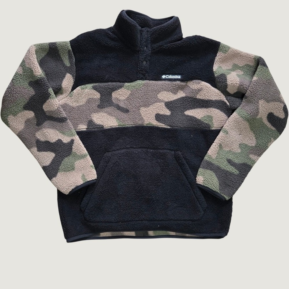Columbia Sportswear Camo Sherpa Fleece Pullover Quarter Zip Jacket Men's Large